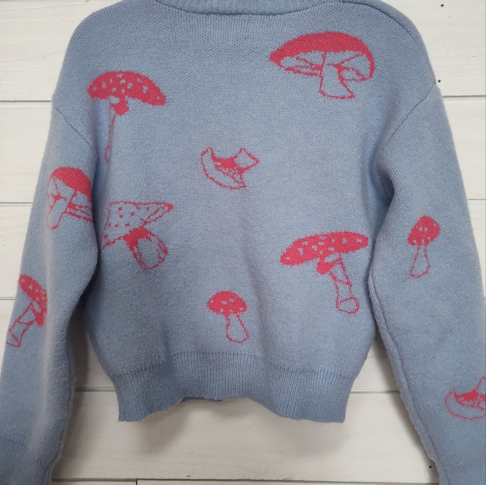 Cider Light Blue Cardigan with Pink Mushroom Motif - Picture 5 of 5